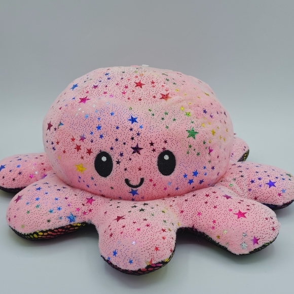 Flippy's Octopus Series 2 Flashy Pink Rainbow Stars & Black Octopus Plush - Picture 3 of 6